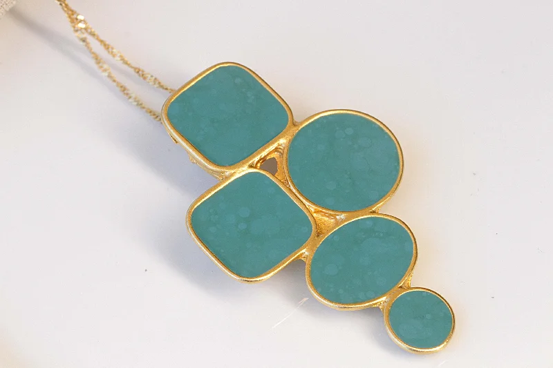 vintage gold necklaces for women -vintage gold necklaces for women -TURQUOISE ENAMEL NECKLACE