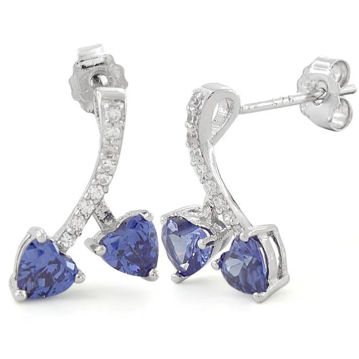 classic dangly earrings for women -classic dangly earrings for women -Sterling Silver Cherry Hearts Tanzanite CZ Earrings