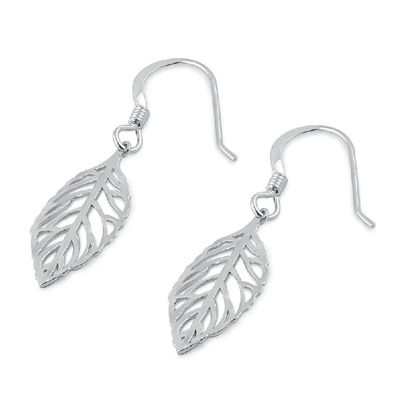 trendy dangling earrings -trendy dangling earrings -Sterling Silver Trendy Leaf Dangle Earrings