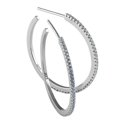 hoop earrings for evening wear -hoop earrings for evening wear -Sterling Silver Thin Elegant Clear CZ Earrings