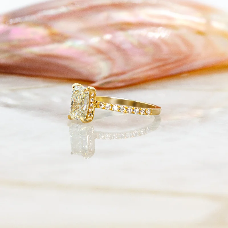 romantic engagement rings for women -romantic engagement rings for women -Evening Light Hidden Halo Natural Radiant  Diamond Engagement Ring Yellow Gold