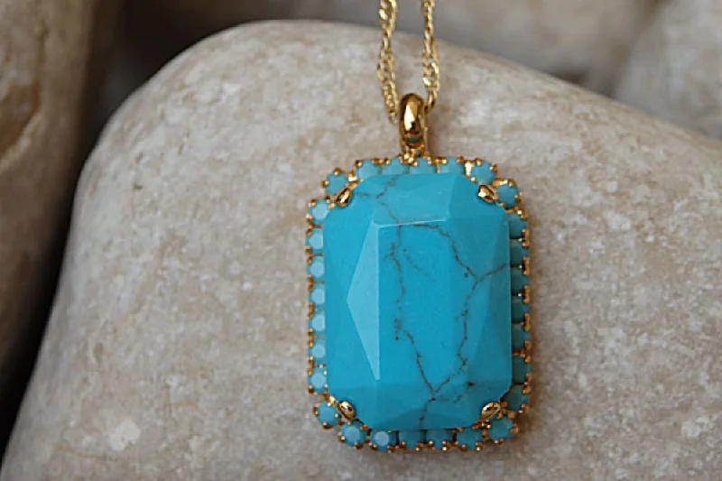 long necklaces for women -long necklaces for women -Rectangle Turquoise Necklace