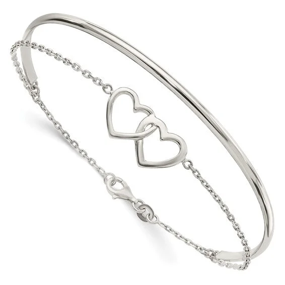 handmade bangles for women -handmade bangles for women -Sterling Silver Polished Double Heart and Bangle