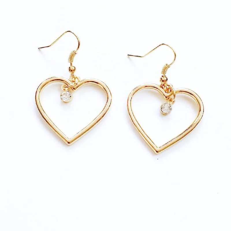 cute earrings for women -cute earrings for women -DIAMANTÉ HEART PENDANT EARRINGS