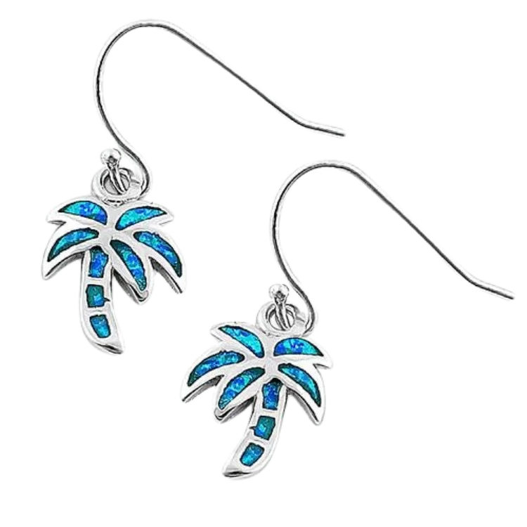 colorful earrings for women -colorful earrings for women -Sterling Silver Lab Opal Palm Tree Dangle Earrings