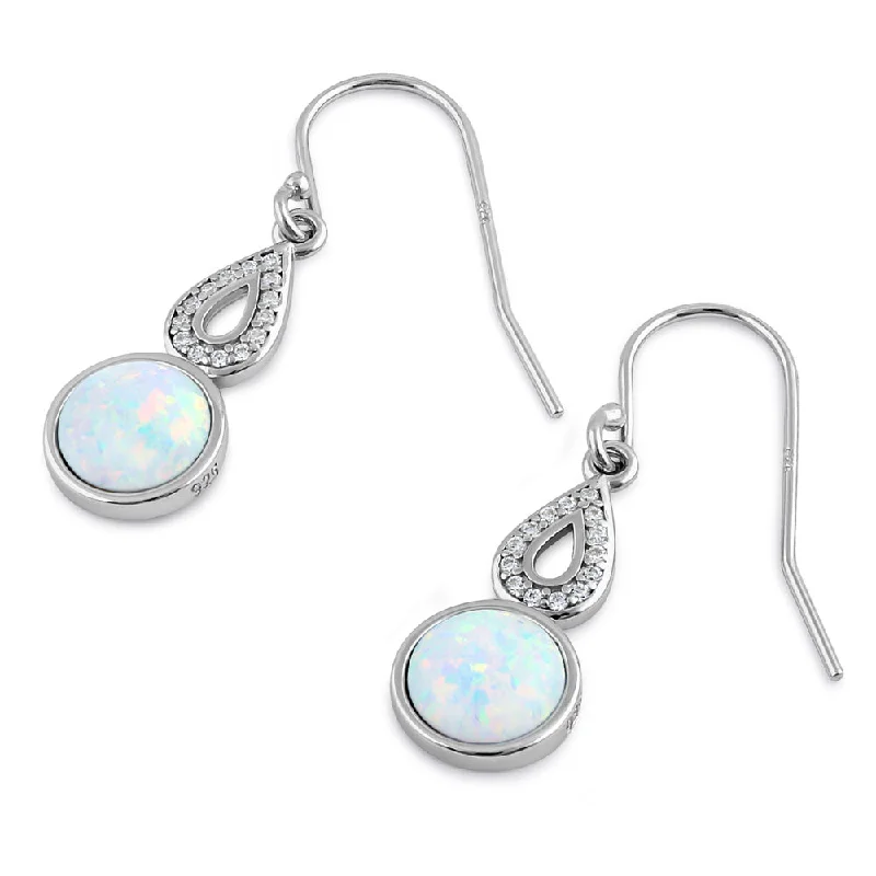 long earrings for women -long earrings for women -Sterling Silver White Lab Opal Semi Sphere Hollow Pear CZ Earrings