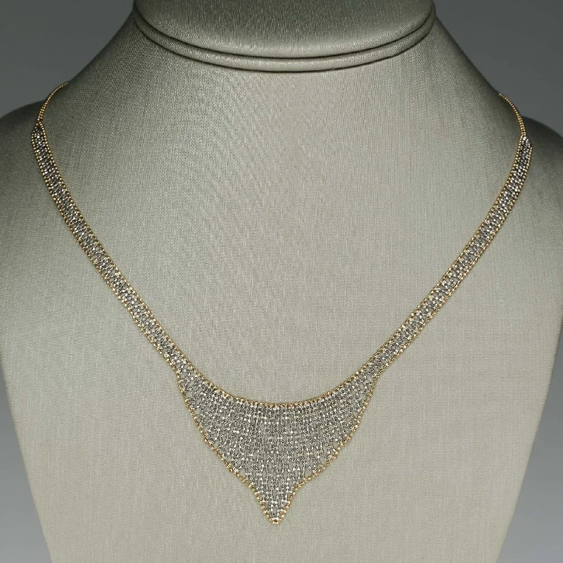 diamond necklaces for women -diamond necklaces for women -17" Beaded Mesh Bib Necklace in Two Tone 14K Gold