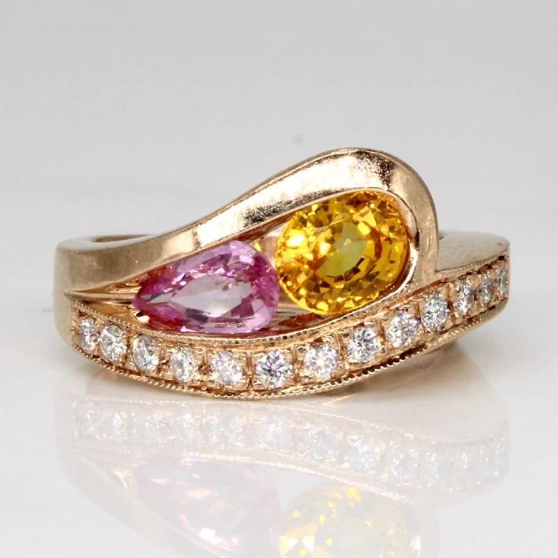 unique gold rings -unique gold rings -Pink & Yellow Sapphire & Diamond Waterfall Ring | 1.75ctw, 0.26ctw | SZ 6.75 |