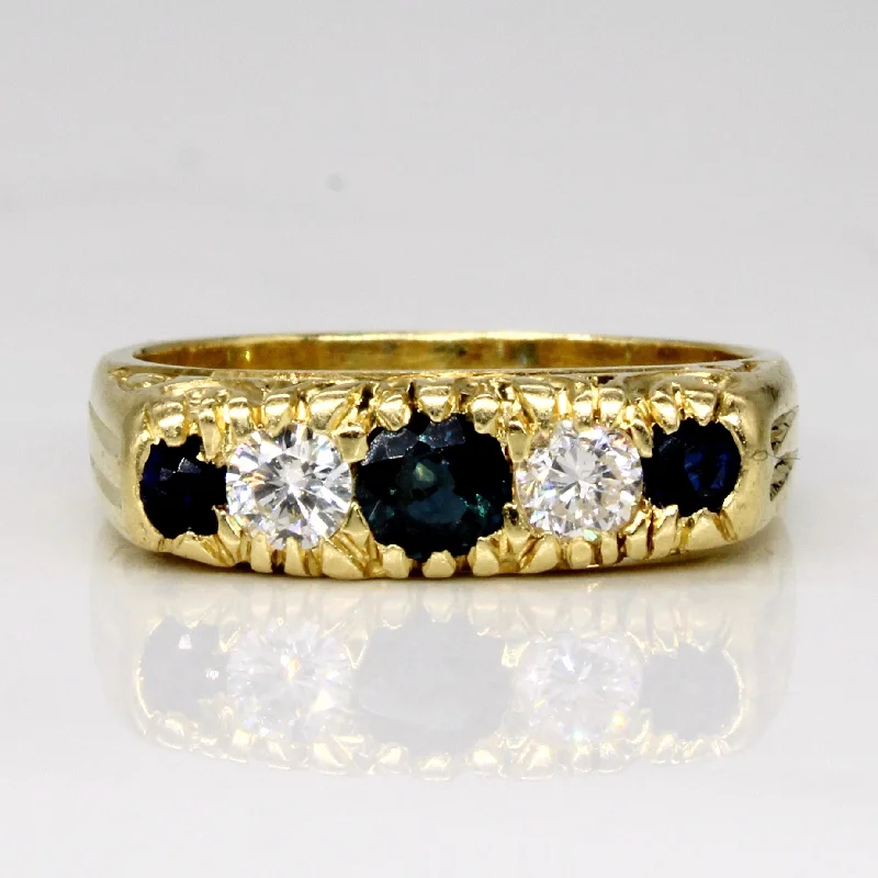 geometric rings for women -geometric rings for women -Vintage 18k Sapphire & Diamond Five Stone Band | 0.38ctw, 0.30ctw | SZ 6.75 |