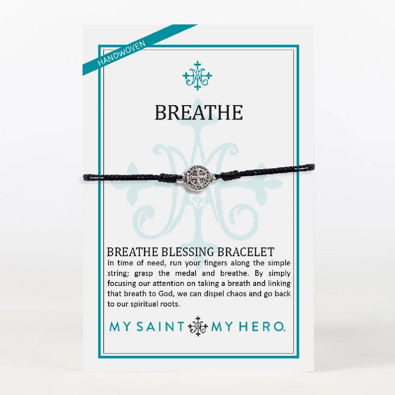 boho chic bangles for women -boho chic bangles for women -My Saint My Hero - Breathe Blessing Bracelet in Black/Silver