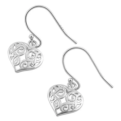 luxury earrings for women -luxury earrings for women -Sterling Silver Pattern Heart Hook Earrings