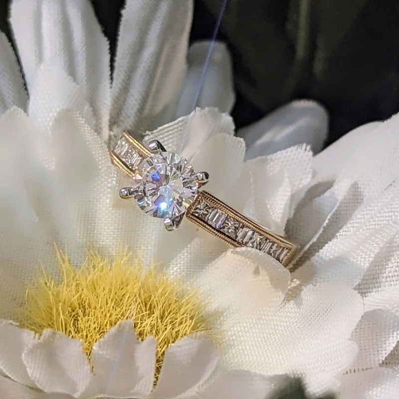 stunning engagement rings for women -stunning engagement rings for women -"Lillian" Princess and Baguette Channel Accented Solitaire Engagement Ring