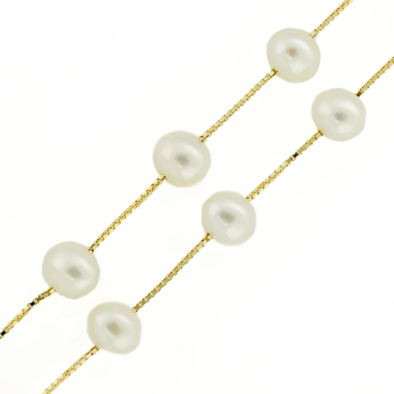 unique charm necklaces for women -unique charm necklaces for women -Pearl Station 18" Necklace in 14K Yellow Gold