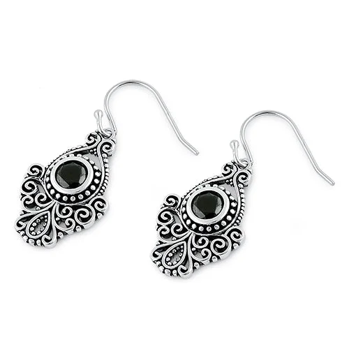 custom earrings for women -custom earrings for women -Sterling Silver Vintage Black CZ Dangle Earrings