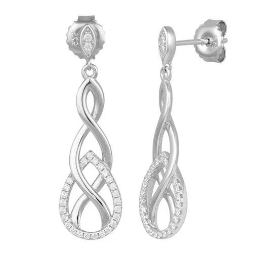 elegant earrings for women -elegant earrings for women -Sterling Silver Infinity Marquise CZ Dangle Earrings