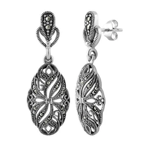 luxury earrings for women -luxury earrings for women -Sterling Silver Ribbon Vines Marcasite Earrings