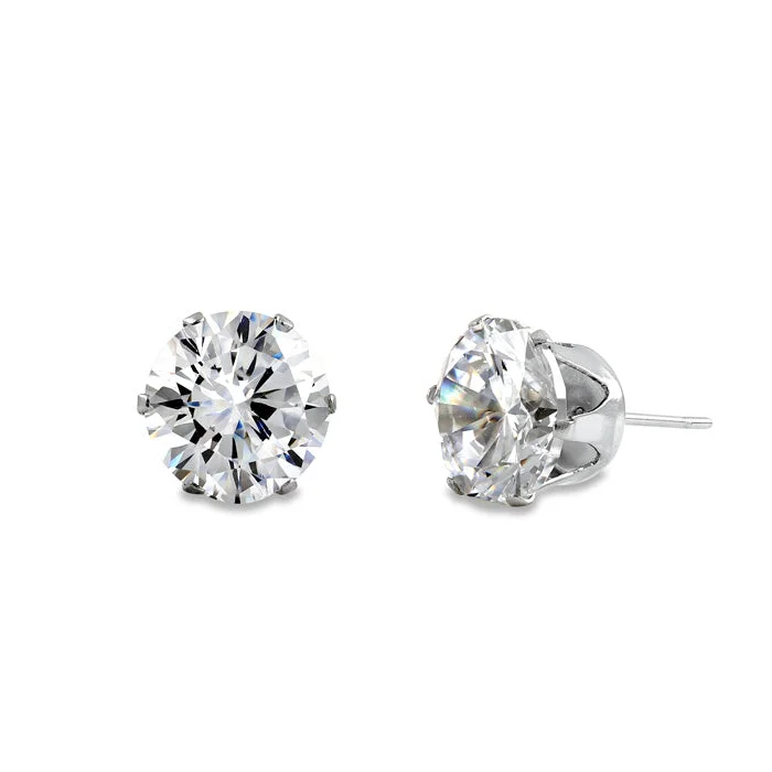 bridal stud earrings -bridal stud earrings -Stainless Steel CZ Stud Earrings 8mm