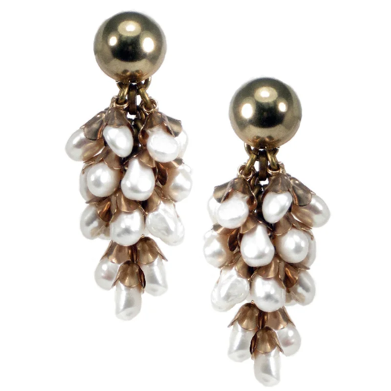 trendy statement earrings for women -trendy statement earrings for women -#789e Gold Tone & Fresh Water Pearl Cluster Drop Earrings