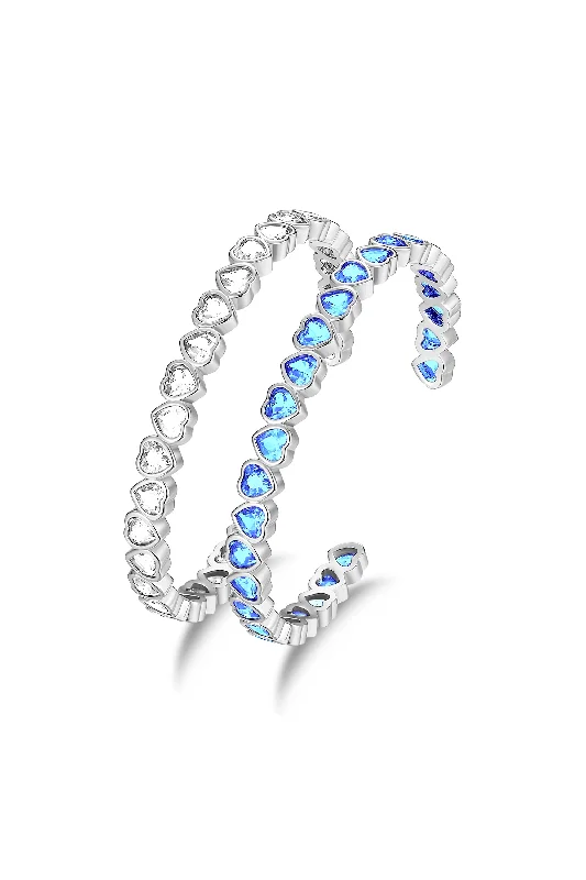 stylish stacking bracelets -stylish stacking bracelets -Silver Heart Shaped Zirconia Bangle Bracelet Set