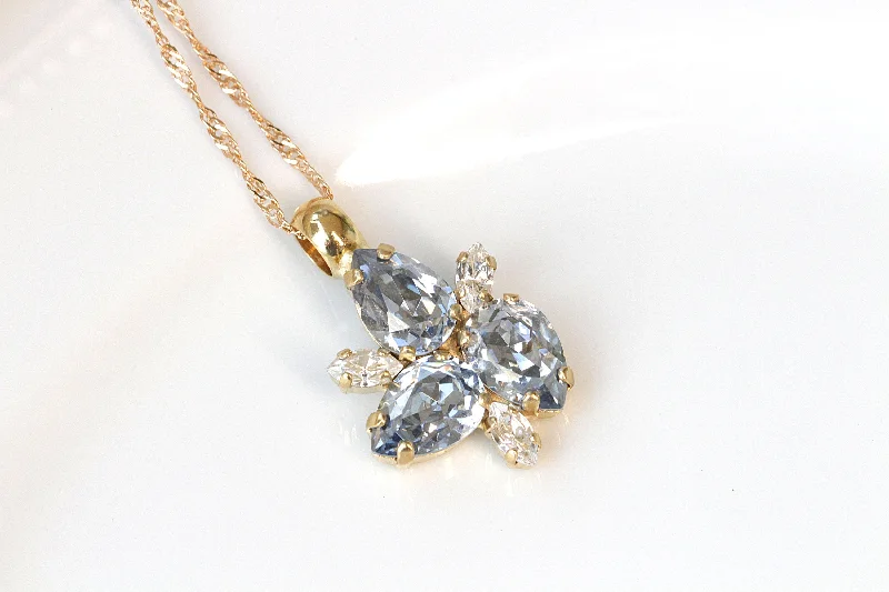 gemstone necklaces for women -gemstone necklaces for women -DUSTY BLUE CRYSTAL Bridal Necklace