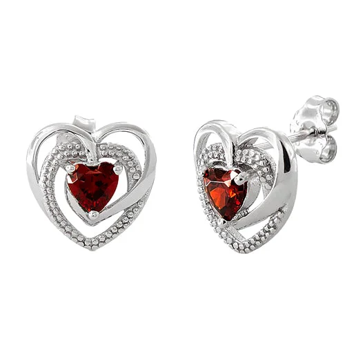 hoop earrings for evening wear -hoop earrings for evening wear -Sterling Silver Red Heart CZ Earrings