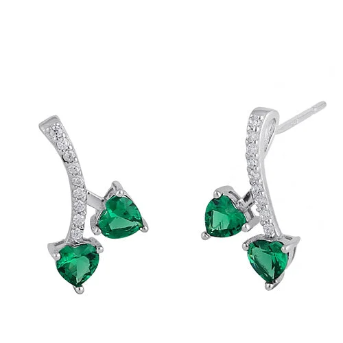 silver hoop earrings for women -silver hoop earrings for women -Sterling Silver Cherry Hearts Emerald CZ Earrings