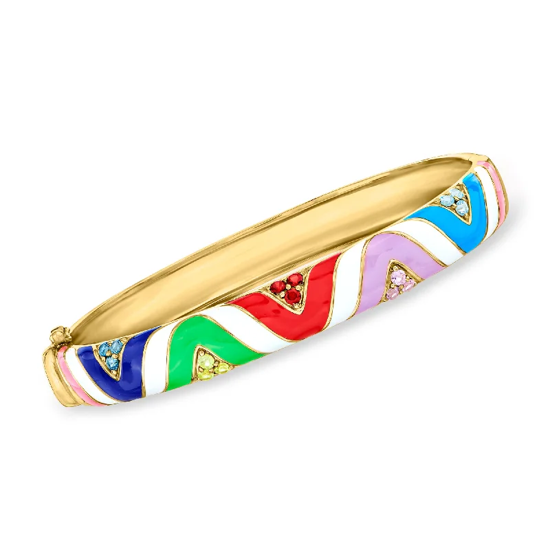 sleek cuff bracelets for women -sleek cuff bracelets for women -Ross-Simons Multi-Gemstone and Multicolored Enamel Bangle Bracelet in 18kt Gold Over Sterling