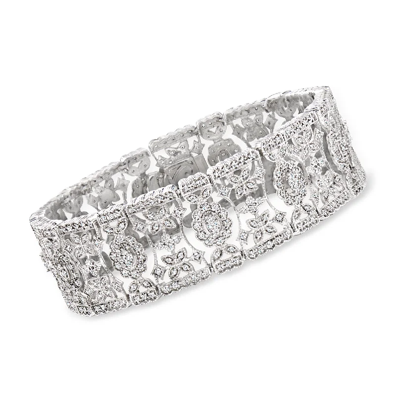 stylish cuff bracelets for women -stylish cuff bracelets for women -Ross-Simons Diamond Floral Bracelet in Sterling Silver