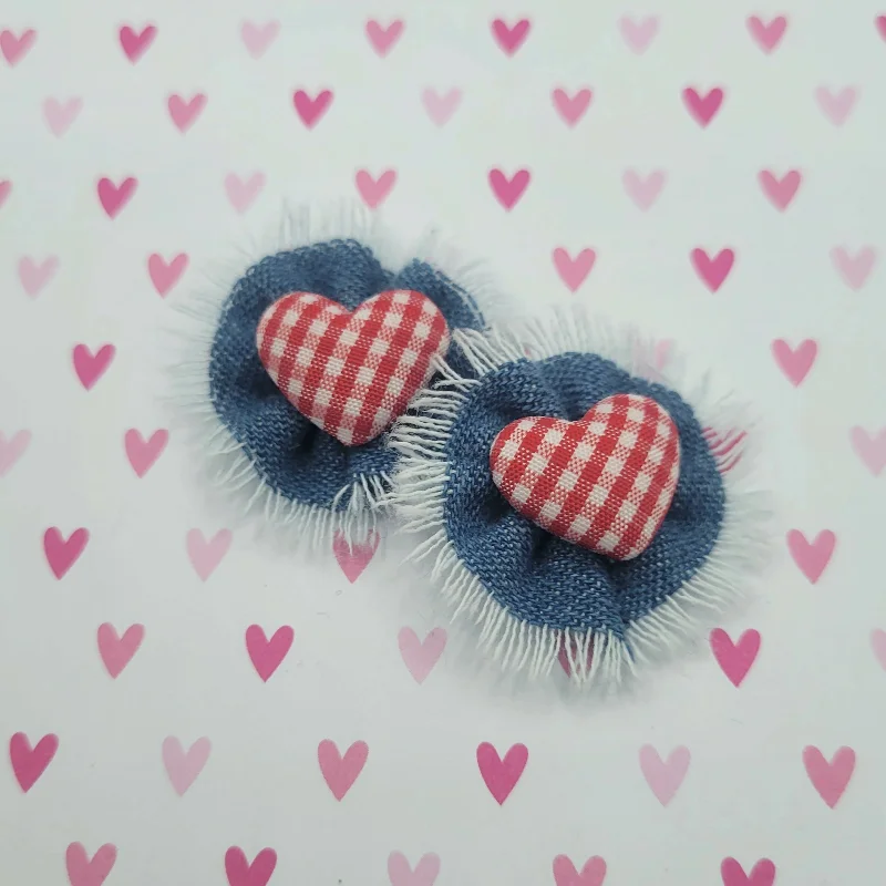 diamond stud earrings for women -diamond stud earrings for women -Jean Rosette Gingham Heart Clip-on Earrings