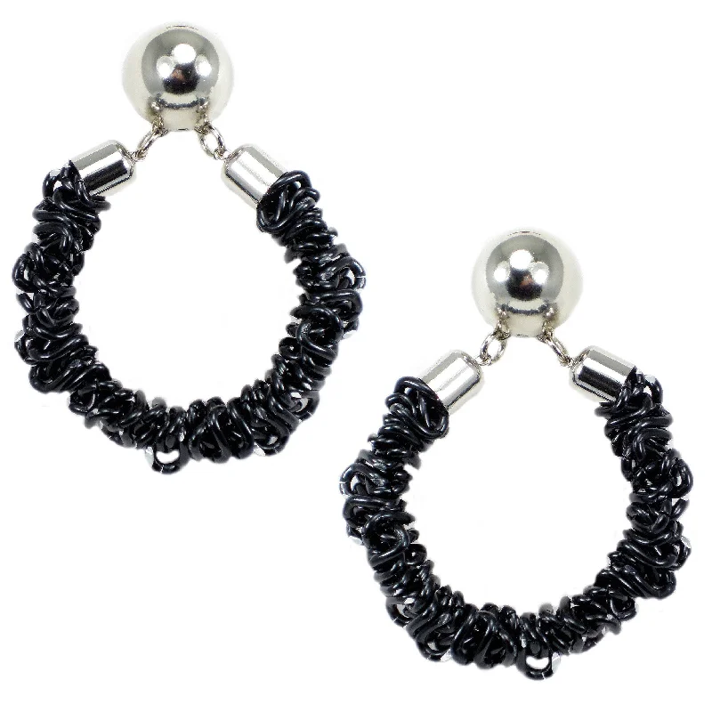 women’s pearl stud earrings -women’s pearl stud earrings -#120e Black & Silver Tone Deconstructed Chain Hoop Earrings