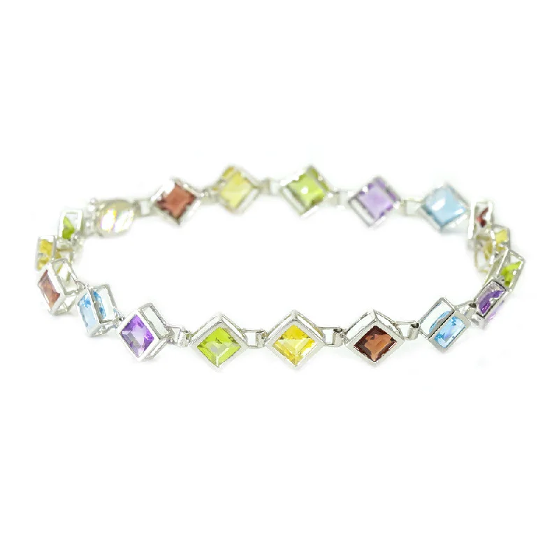 minimalistic bracelets for women -minimalistic bracelets for women -14k white gold multi color princess cut tennis bracelet