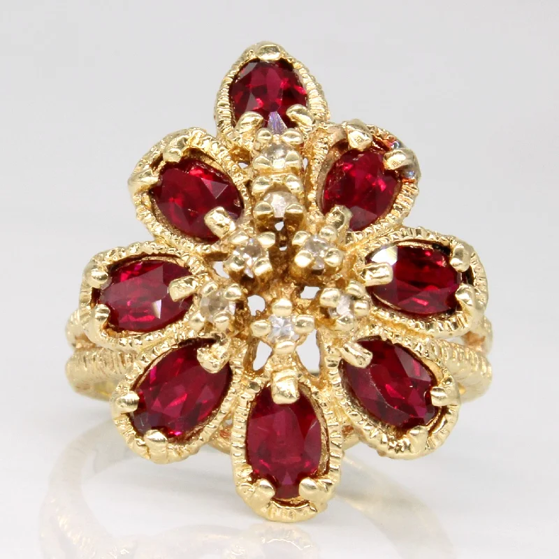 women’s fashion rings with crystals -women’s fashion rings with crystals -Synthetic Ruby & Diamond Cocktail Ring | 1.60ctw, 0.03ctw | SZ 6 |