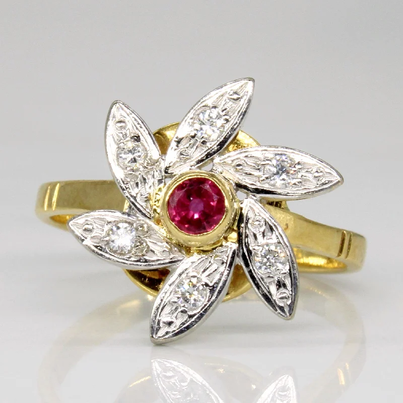 women’s silver engagement rings -women’s silver engagement rings -1986 London Ruby & Diamond Flower Ring | 0.11ct, 0.07ctw | SZ 6.5 |