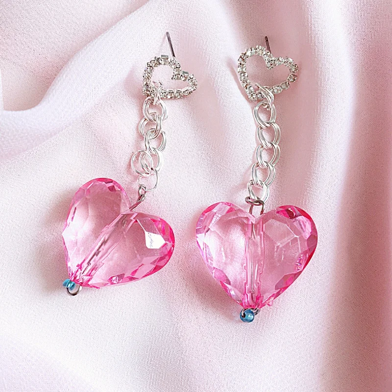 women’s custom earrings -women’s custom earrings -DIAMANTE HEART LARGE BABY HEART EARRINGS