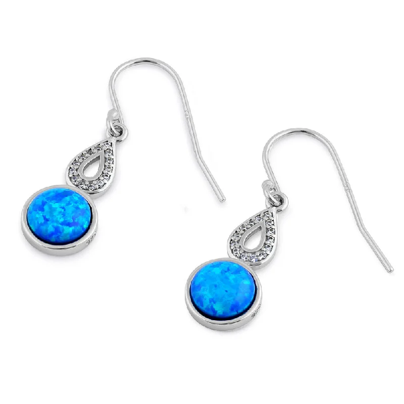 dangling earrings for women -dangling earrings for women -Sterling Silver Blue Lab Opal Semi Sphere Hollow Pear CZ Earrings