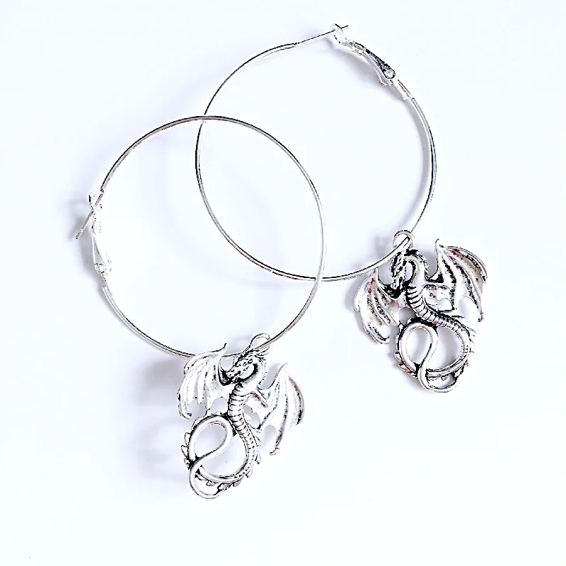 custom hoop earrings for women -custom hoop earrings for women -Y2K 2000S 90S STYLE SILVER DRAGON LARGE HOOP EARRINGS