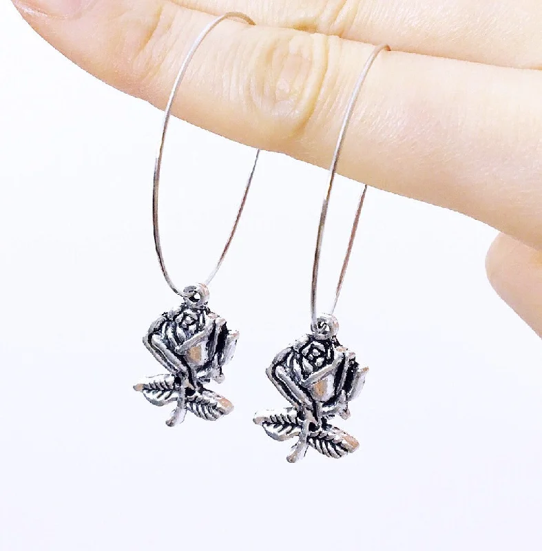 silver dangling earrings for women -silver dangling earrings for women -SILVER ROSE HOOPS EARRINGS