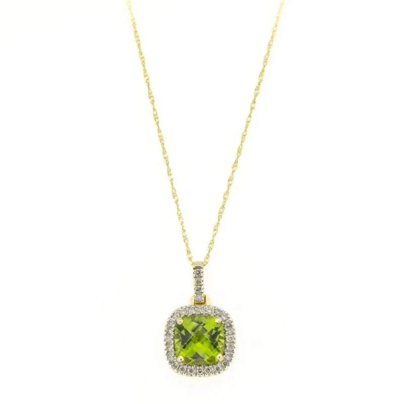 large statement necklaces for women -large statement necklaces for women -Peridot & Diamond Accented Pendant on 18" Chain Necklace in 14K Yellow Gold