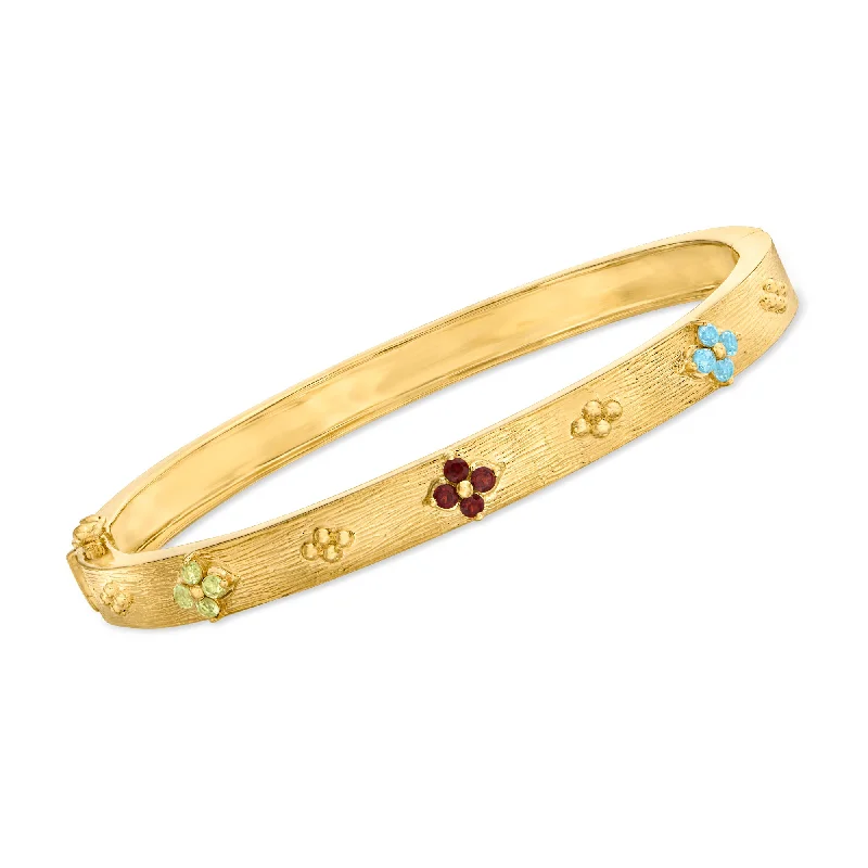 bangles with diamonds for women -bangles with diamonds for women -Ross-Simons Multi-Gemstone Floral Bangle Bracelet in 18kt Gold Over Sterling