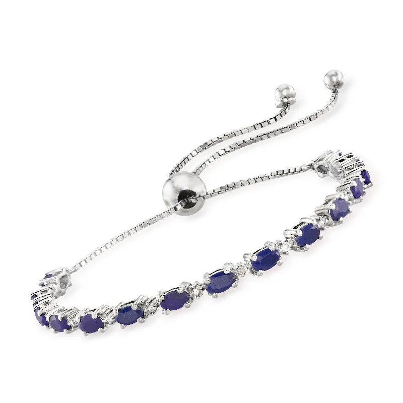 luxury gold bracelets -luxury gold bracelets -Ross-Simons Sapphire Bolo Bracelet With Diamond Accents in Sterling Silver