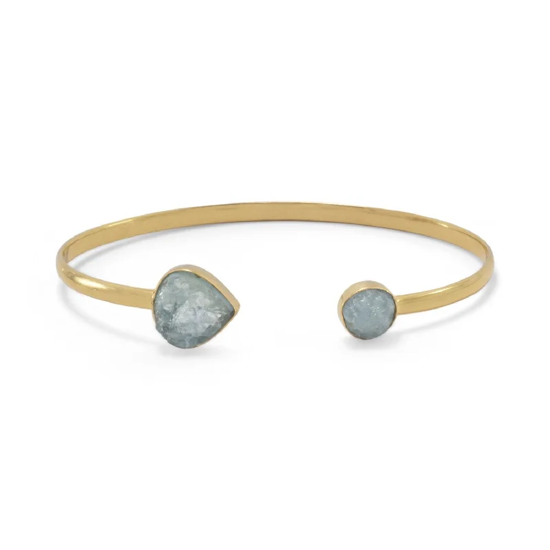 chic bangles for women -chic bangles for women -18k Gold Aquamarine Pear & Round Open Cuff Bangle