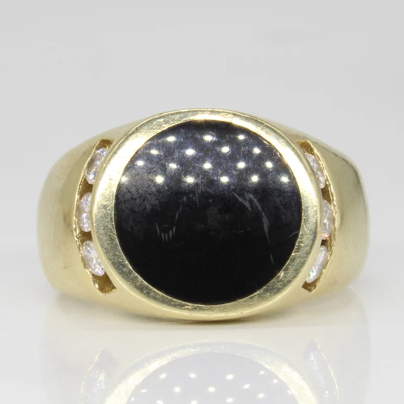 silver gemstone rings -silver gemstone rings -Onyx & Diamond Cocktail Ring | 2.20ct, 0.40ctw | SZ 10.75 |