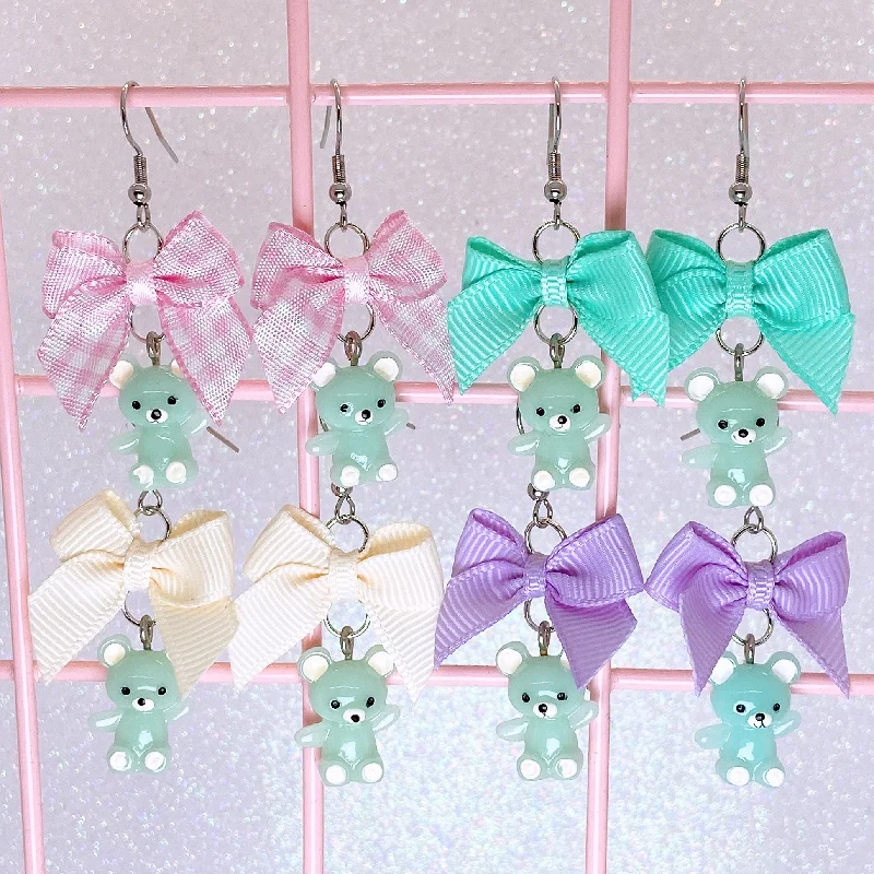 gemstone stud earrings -gemstone stud earrings -Mint Teddy Bear Earrings (4 Colors)