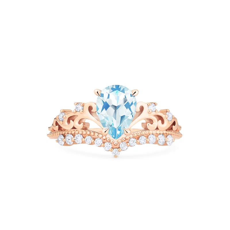 vintage rose gold engagement rings -vintage rose gold engagement rings -[Francesca] Heirloom Crown Pear Engagement Ring in Aquamarine