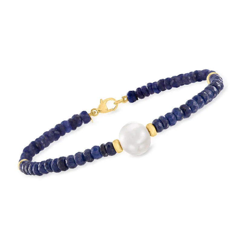 designer bracelets for women -designer bracelets for women -Ross-Simons Cultured Pearl and Beaded Sapphire Bracelet in 14kt Yellow Gold