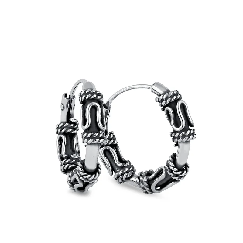 trendy statement earrings for women -trendy statement earrings for women -Sterling Silver Bali Rope and Swirl Hoop Earrings