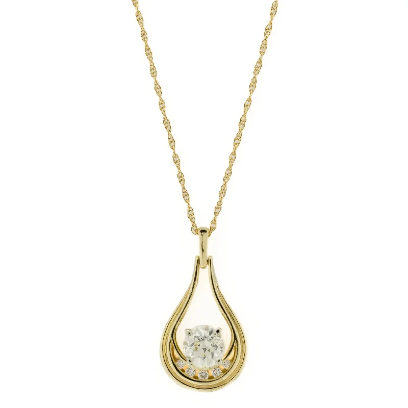 birthday gift necklaces for women -birthday gift necklaces for women -1.03ctw European Cut Diamond and Diamond Accented Pendant on 18" Necklace in 14K Yellow Gold