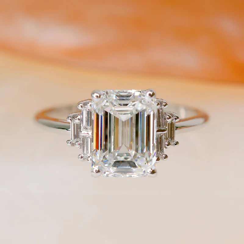 gemstone engagement rings for women -gemstone engagement rings for women -Bright Sky - 3.31 Carats Natural Emerald Cut Unique Diamond Engagement Ring