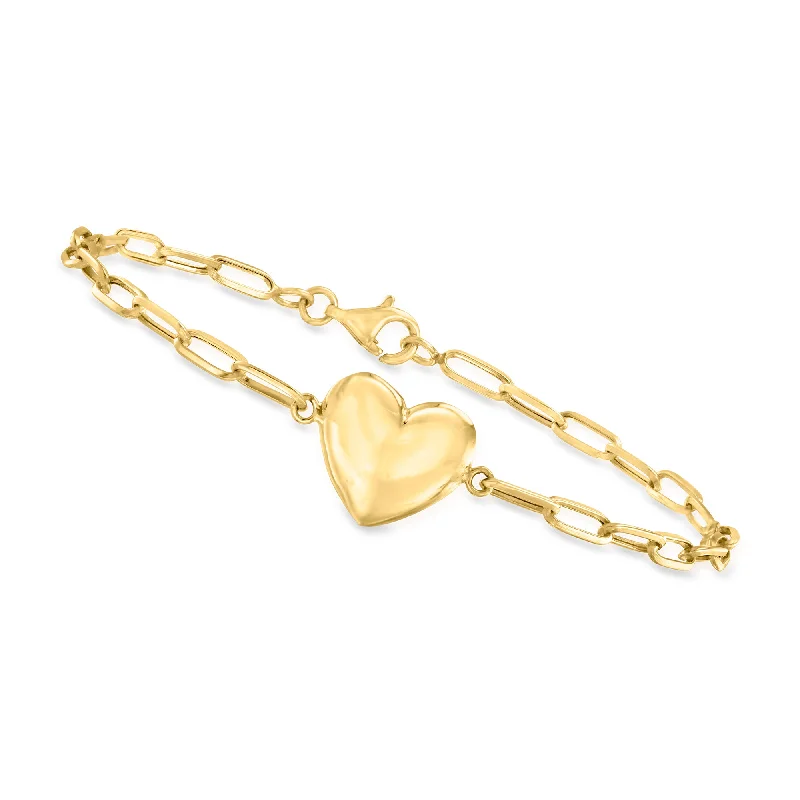 handmade charm bangles -handmade charm bangles -Canaria 10kt Yellow Gold Heart Paper Clip Link Bracelet