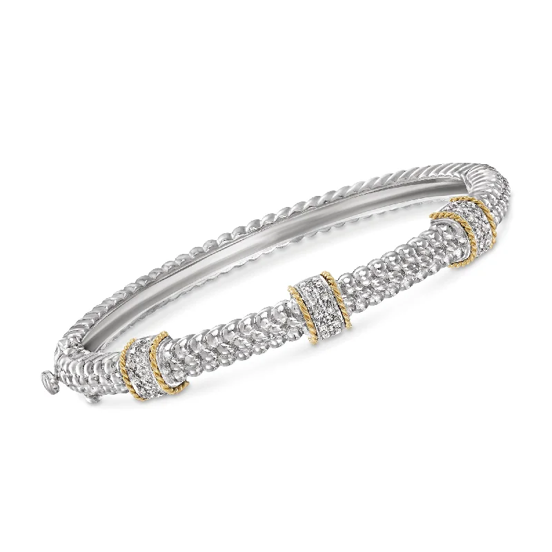 elegant gold bangles for women -elegant gold bangles for women -Ross-Simons Diamond Station Bangle Bracelet in Sterling Silver and 14kt Yellow Gold